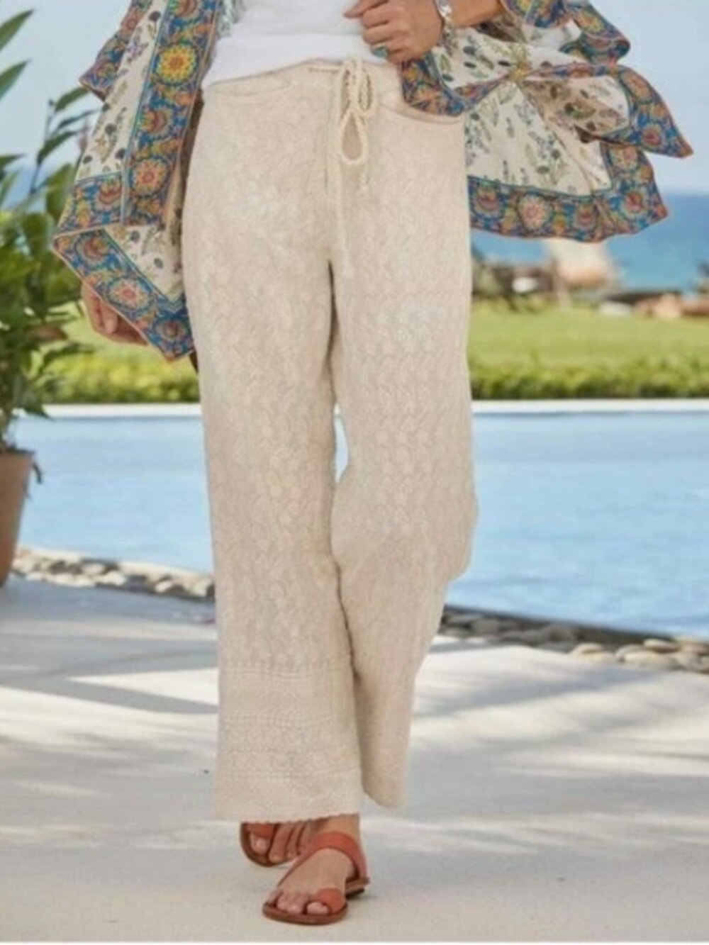 Sundance Cream Wide-Leg Knit Pants